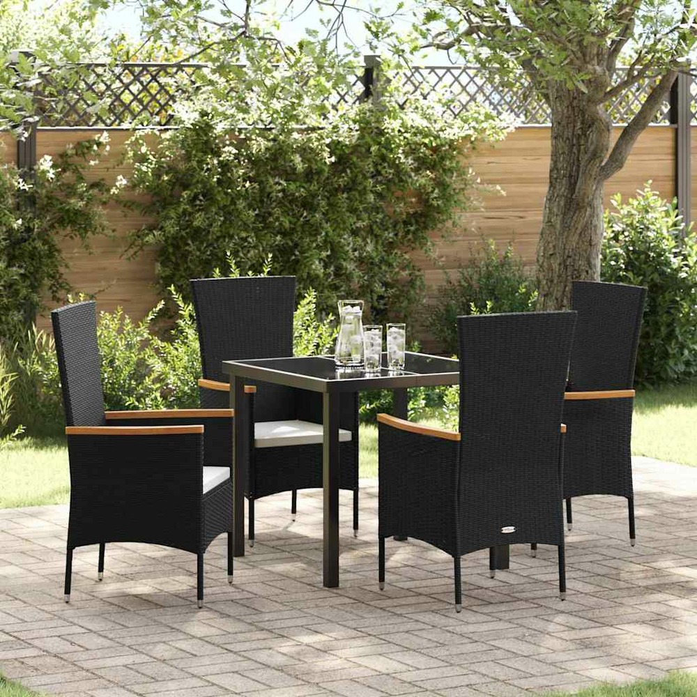 Ensemble de salle à manger pour jardin avec coussin 5 pcs noir