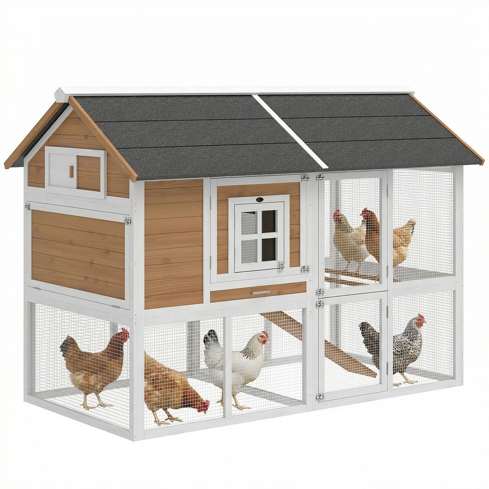 Poulailler en bois de sapin 200 x 104 x 145 cm brun pour 4 poules avec enclos et pondoir