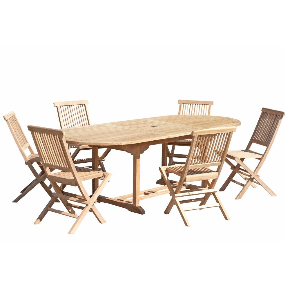 Table de jardin et chaises en bois teck 8/10 personnes