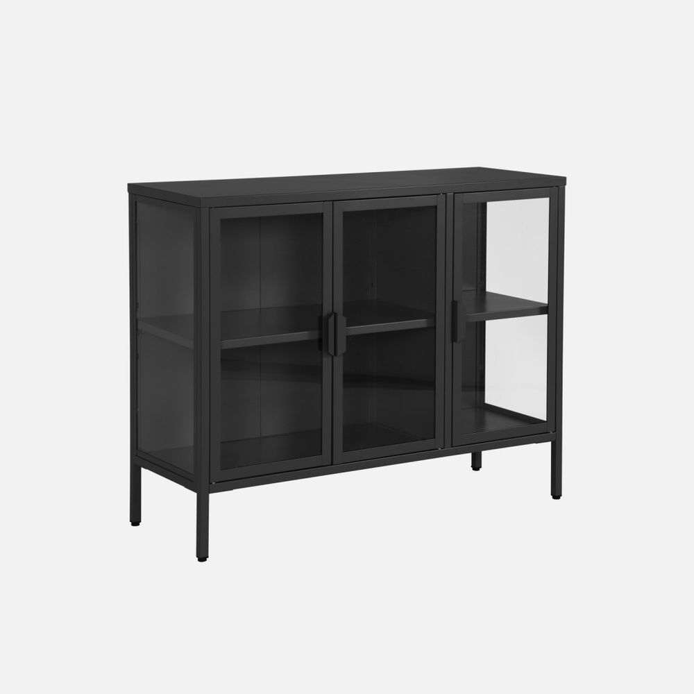 Buffet industriel métal et verre trempé 3 portes 100cm - arkansas
