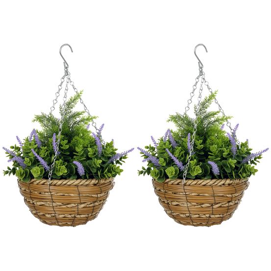 Lot 2 suspensions lavande artificielle osier balcon jardin décoration 34cm violet