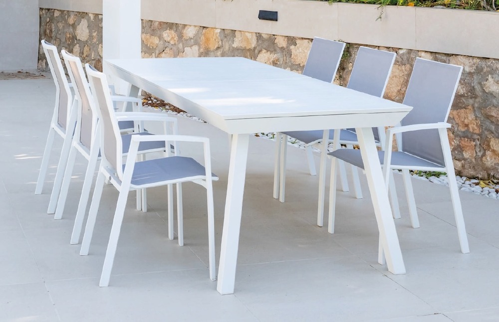Fauteuils à manger en aluminium - lorca - finition blanche - tissu textilène gris - set de 2