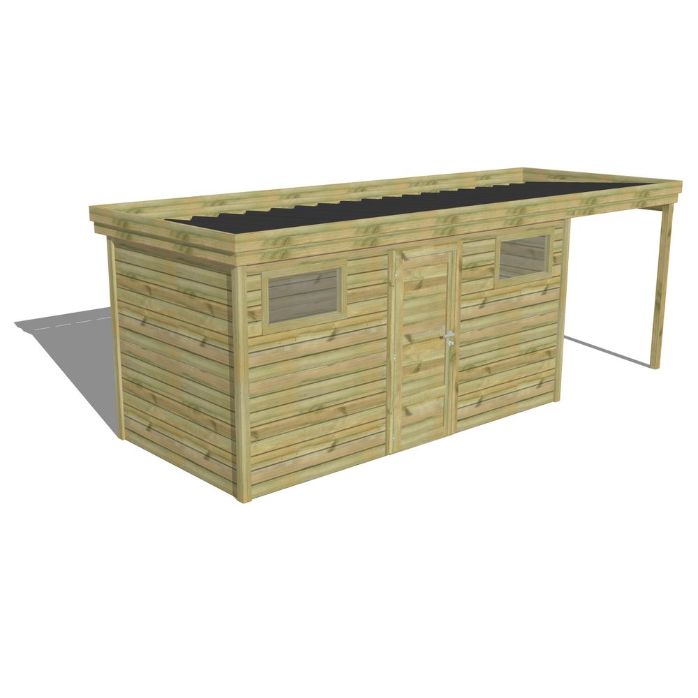 Abri de jardin bois pin traité autoclave 27mm - 6,34x2,14m / 14m2 - bac acier - abri français