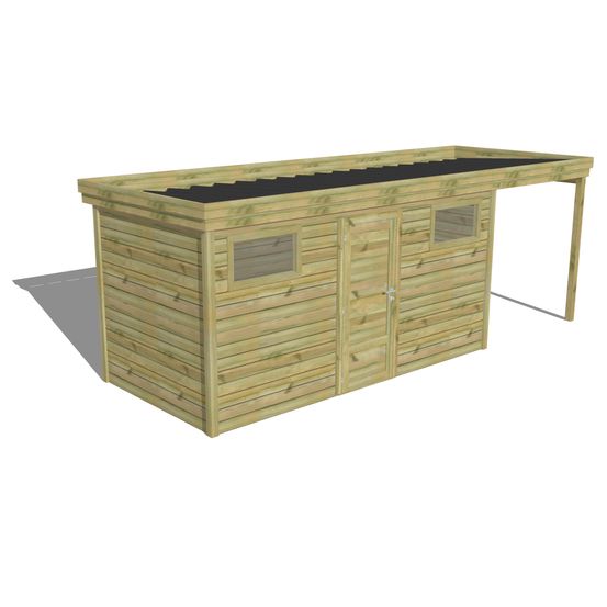 Abri de jardin bois pin traité autoclave 27mm - 6,34x2,14m / 14m2 - bac acier - abri français
