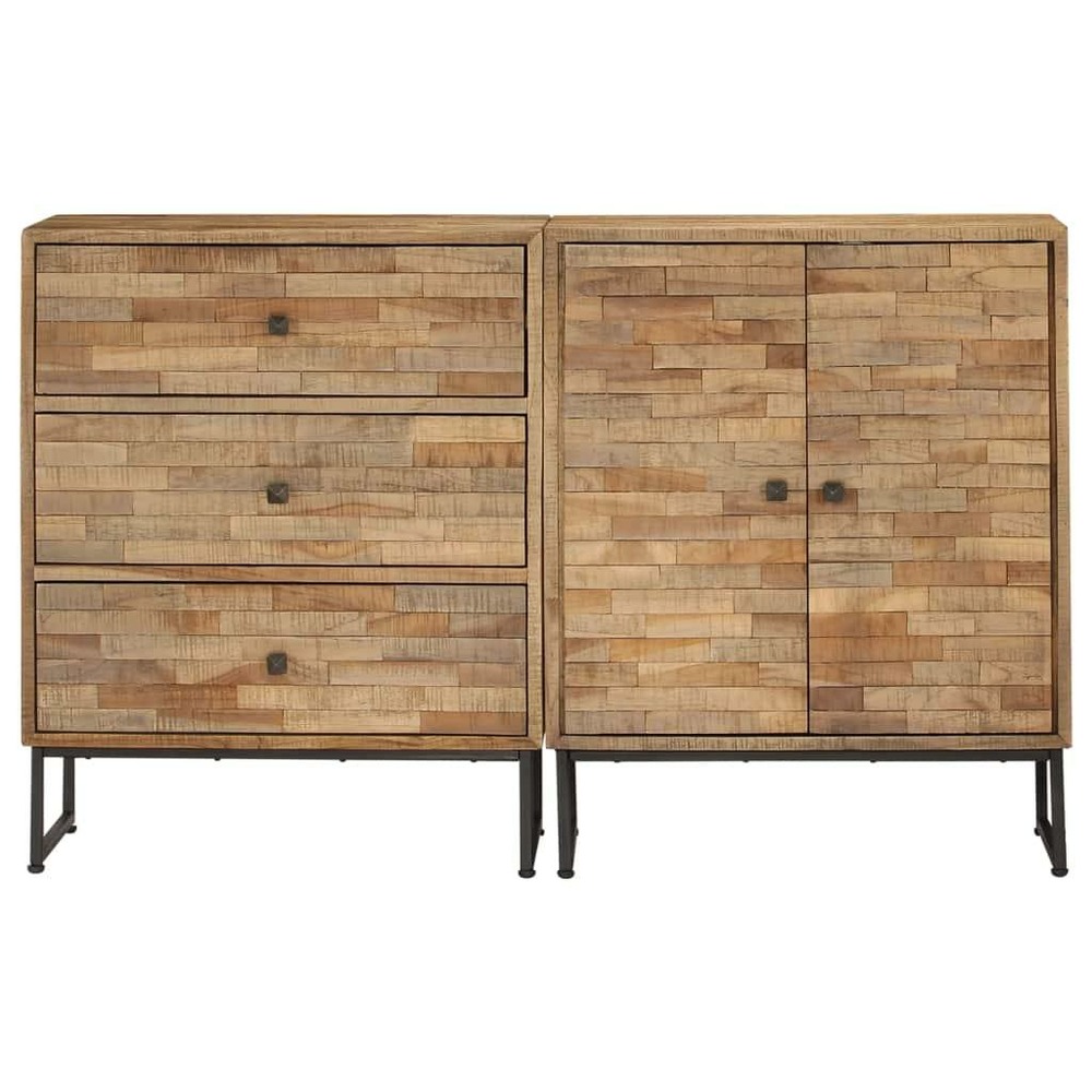 Buffet bahut armoire console meuble de rangement ensemble de 2 pièces bois de teck recyclé