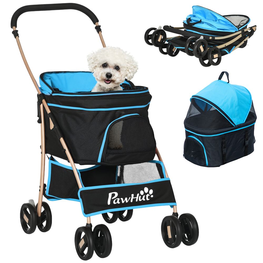 Poussette chien acier tissu oxford petits animaux compagnie 3 en 1 pliable bleu - comfortxl outdoor living