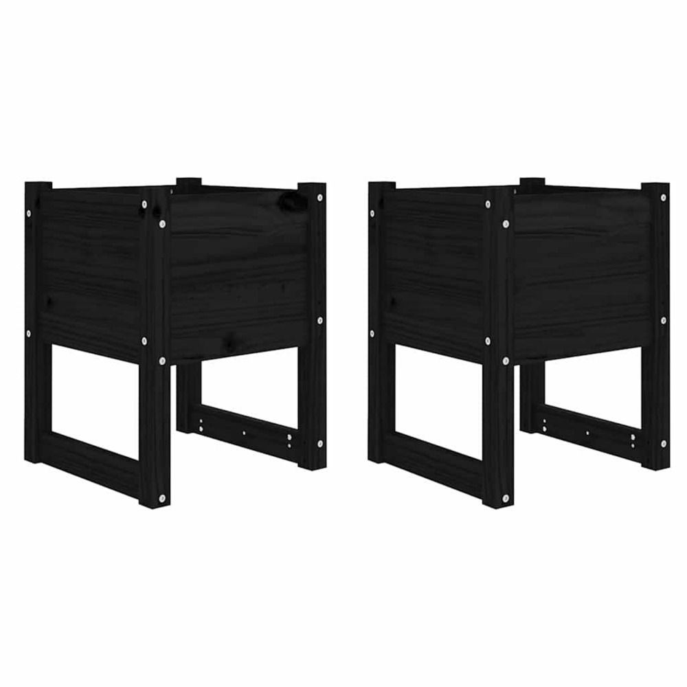 Jardinière d'extérieurs 2 pcs noir 40x40x52,5 cm bois massif de pin