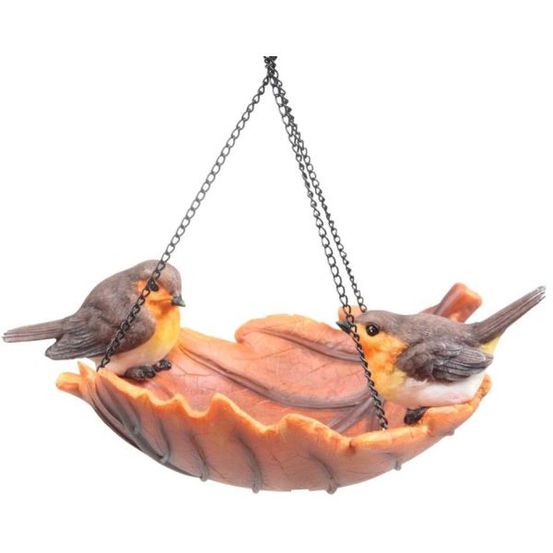 Oiseau dans bain en résine à suspendre rouge-gorge