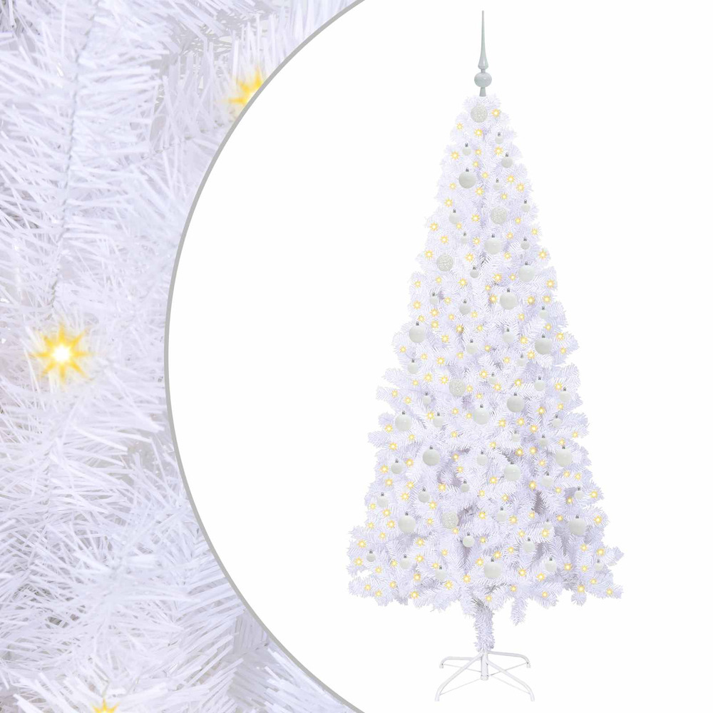 Sapin de noël artificiel avec 300 led blanc 210 cm pvc et acier