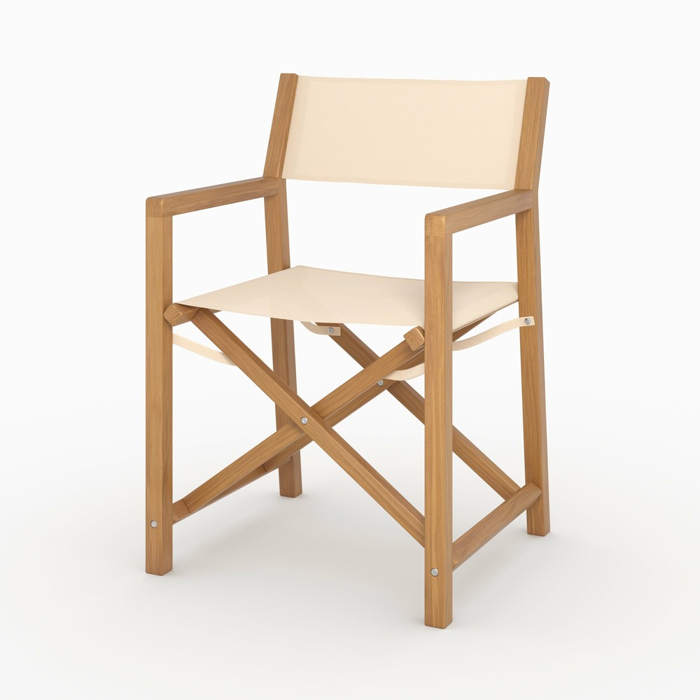 Tubod-chaise de jardin pliante en tissu beige clair et bois d'acacia