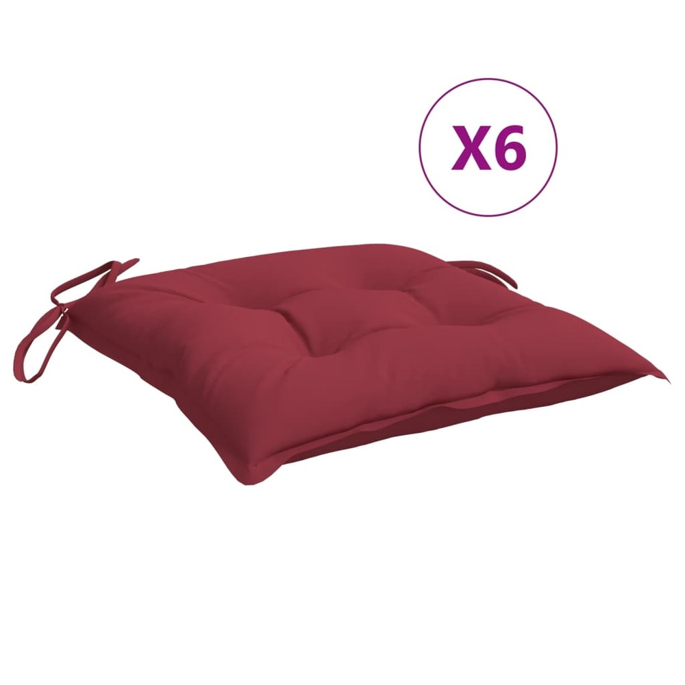 Coussins de chaise lot de 6 bordeaux 40x40x7 cm tissu oxford