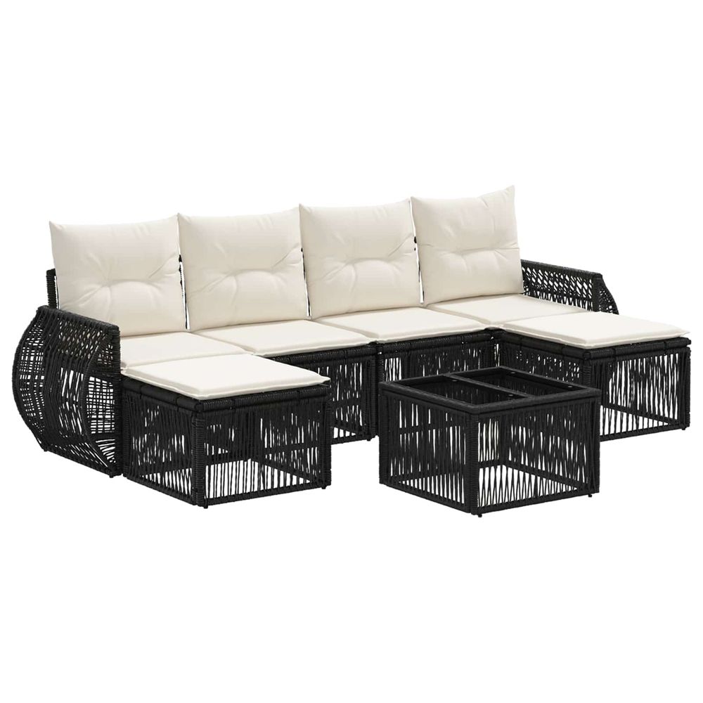 Ensemble de canapé de jardin 7 pc noir et blanc crème polyrotin
