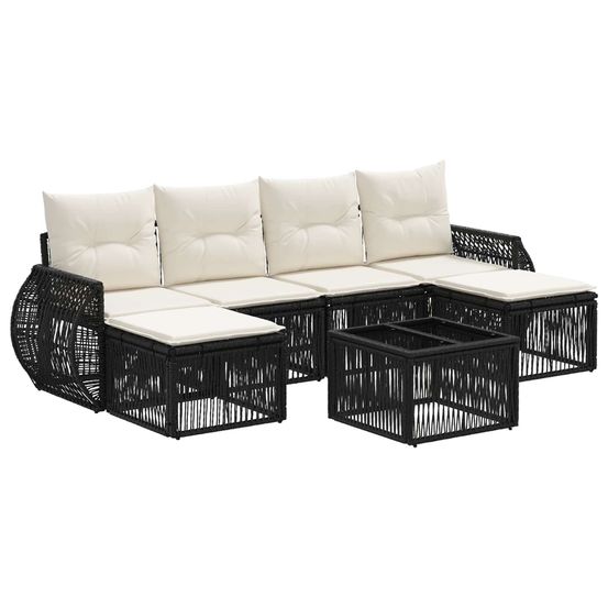 Ensemble de canapé de jardin 7 pc noir et blanc crème polyrotin
