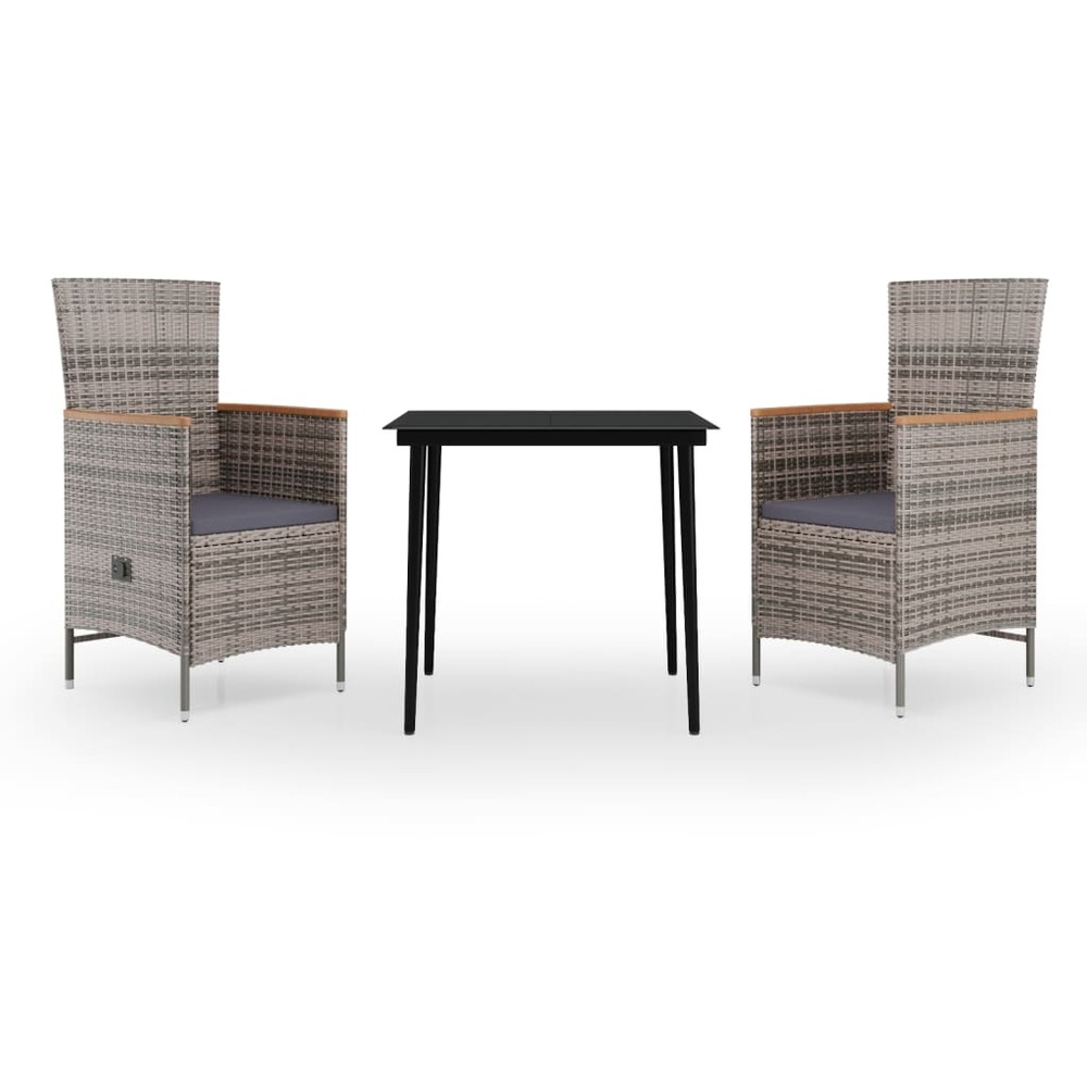 Ensemble de salle à manger de jardin meuble extérieur avec coussins 3 pièces gris