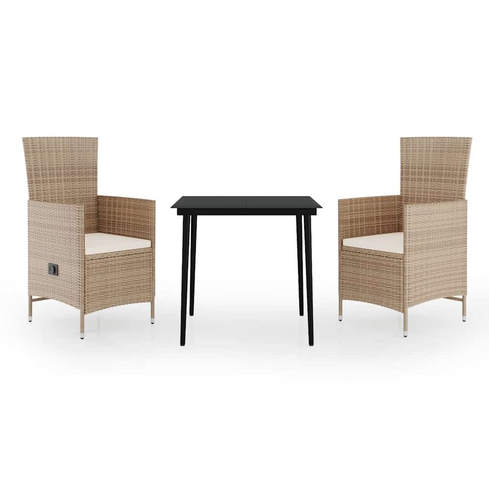Ensemble à manger de jardin avec coussins 3 pcs beige