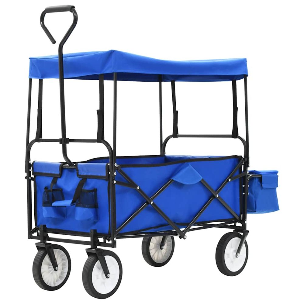 Chariot à main pliable avec toit acier bleu