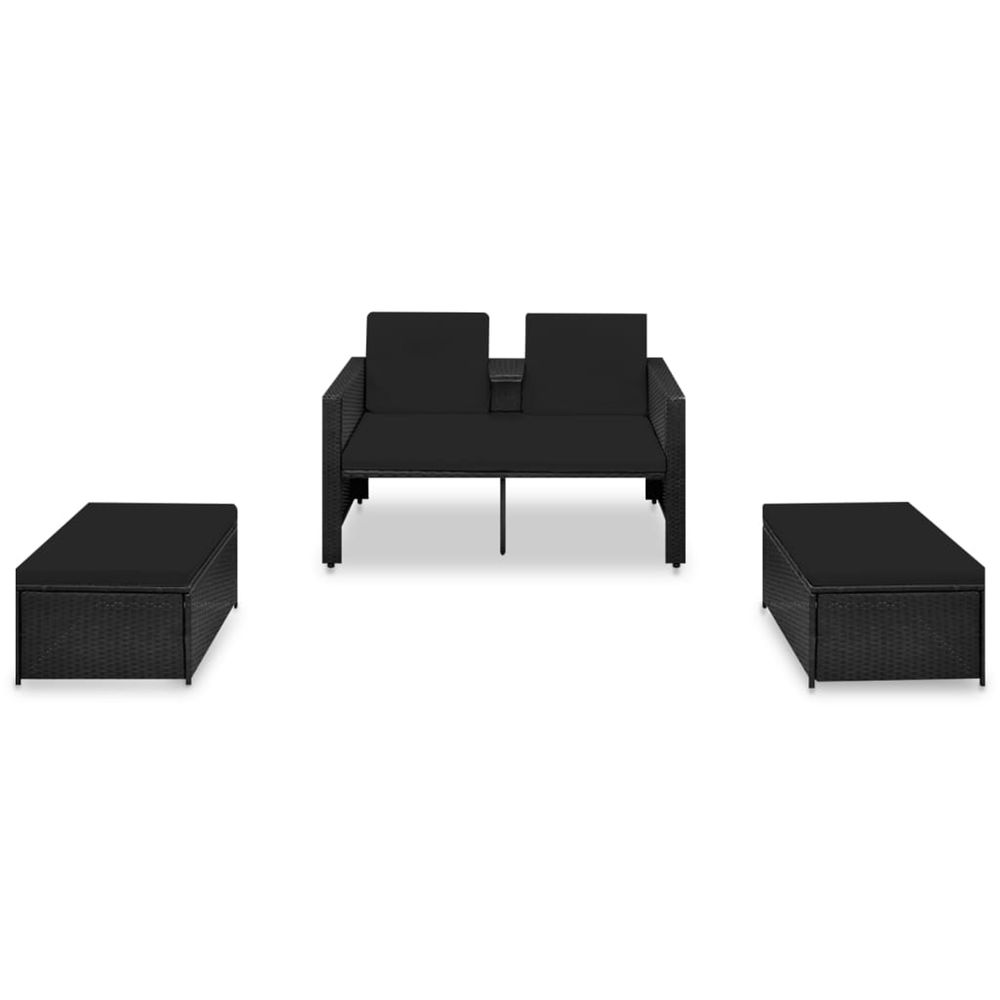 Salon de jardin 3 pcs avec coussins résine tressée noir