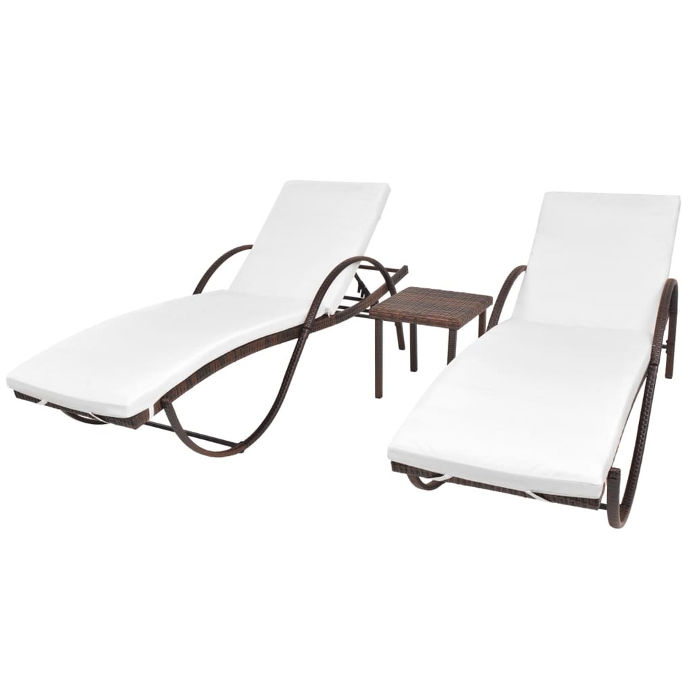 Chaises longues lot de 2 avec table résine tressée marron
