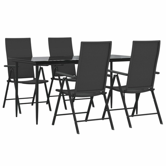 Mobilier à dîner de jardin 5 pièces noir résine tressée