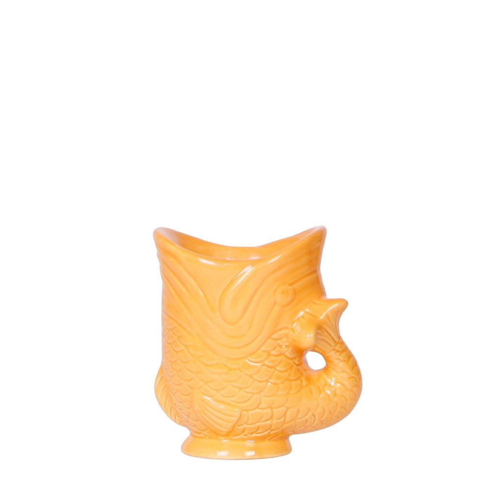 Cache-pot céramique forme poisson - touche ludique et marine - pot de 6cm - orange