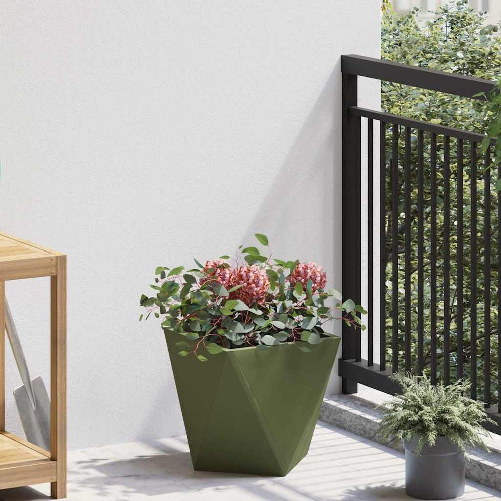 Jardinière carrée en acier pour jardin et terrasse vert olive 30 cm