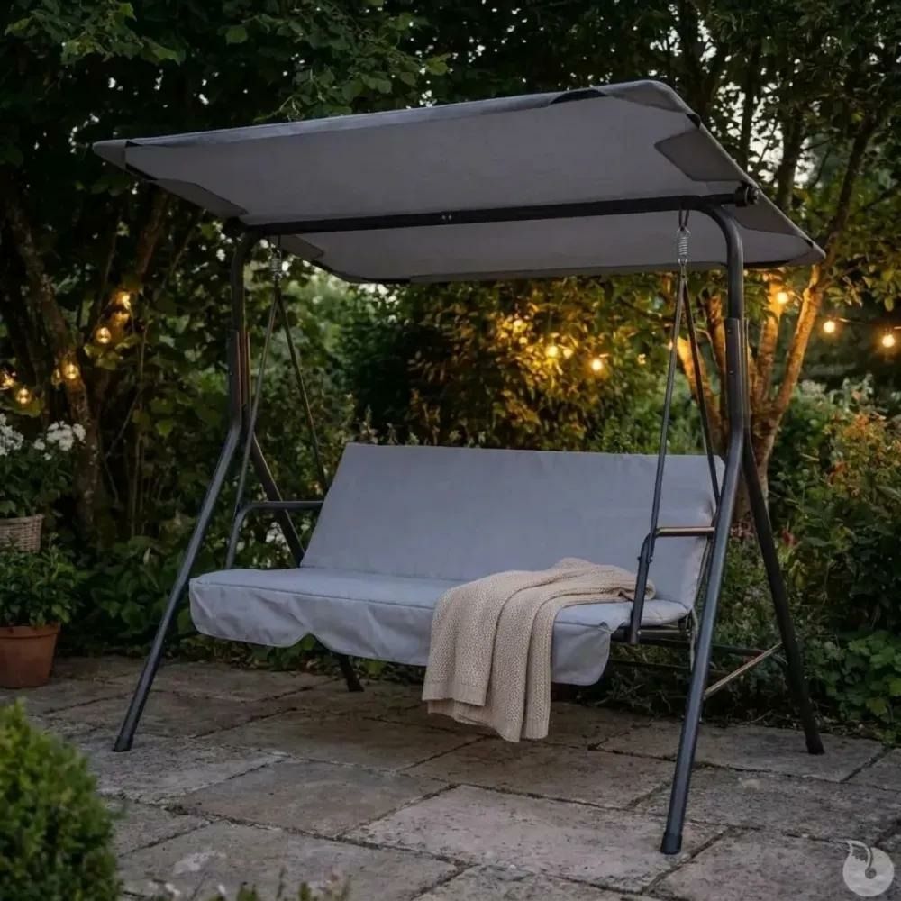 Balancelle d'extérieur 3 places noire et blanche avec toit ajustable