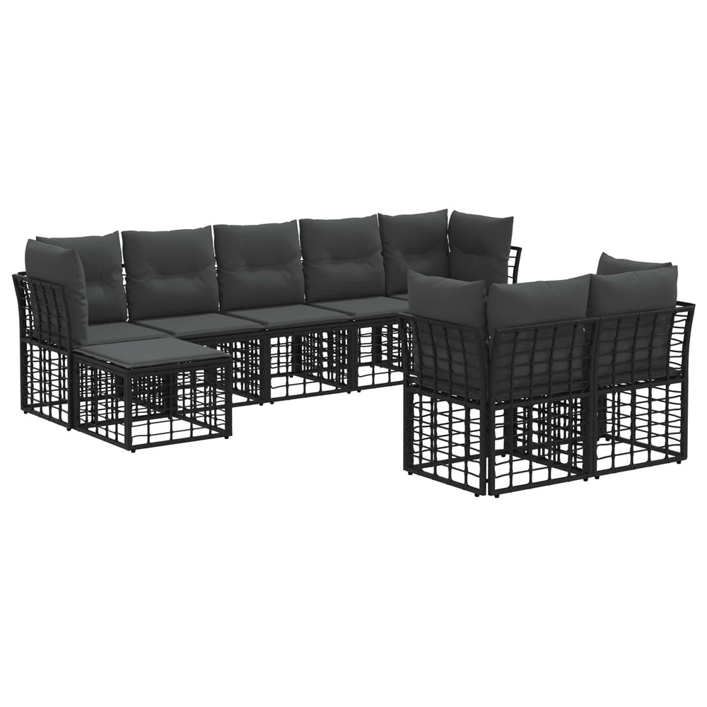Ensemble de canapés d'extérieur noir et gris foncé polyester