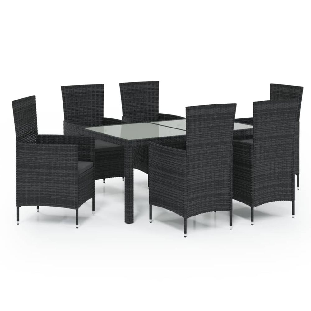 Salon de jardin 7 pcs avec coussins résine tressée noir
