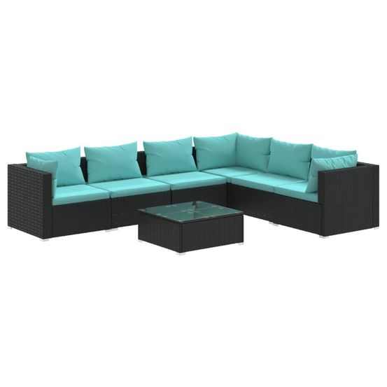 Salon de jardin 7 pcs avec coussins résine tressée noir
