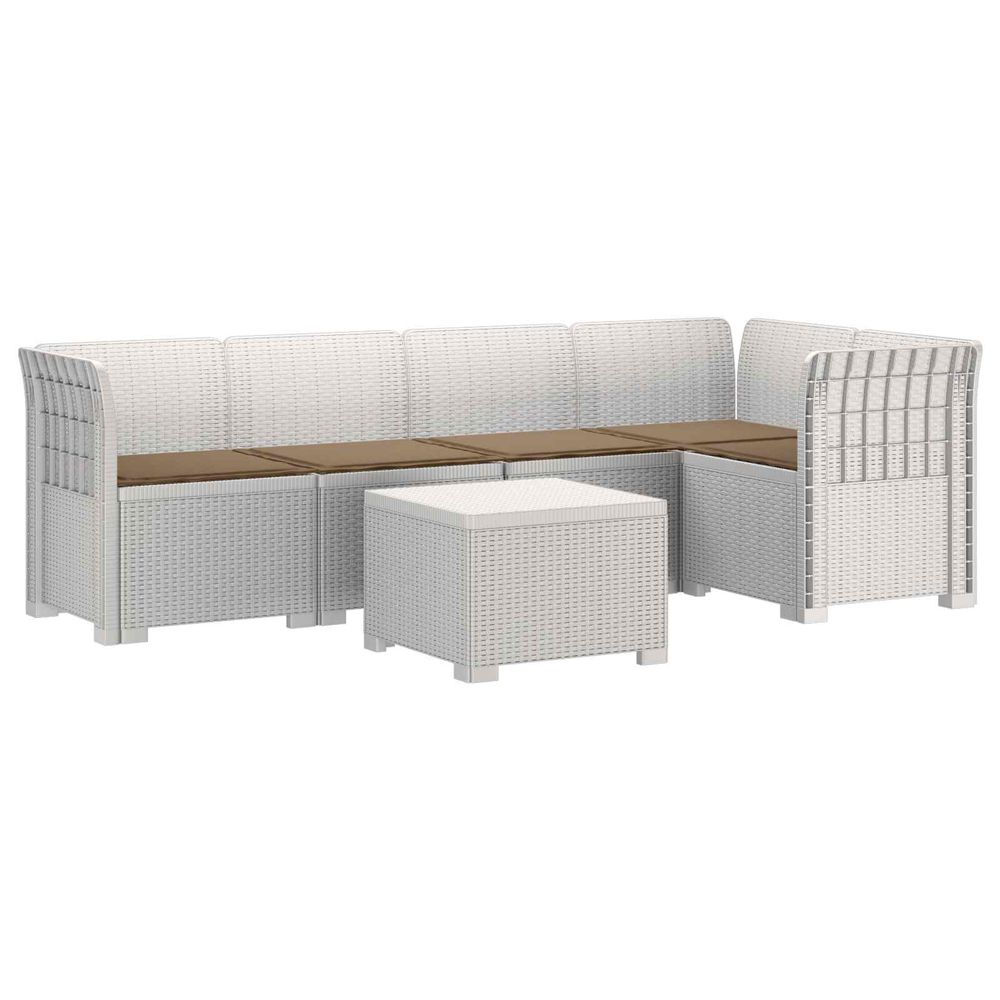 Canapé de jardin 5 places avec coussins aspect rotin pp blanc