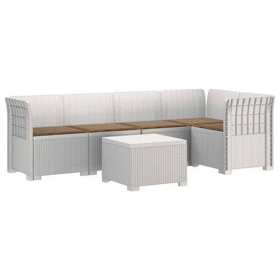 Canapé de jardin 5 places avec coussins aspect rotin pp blanc