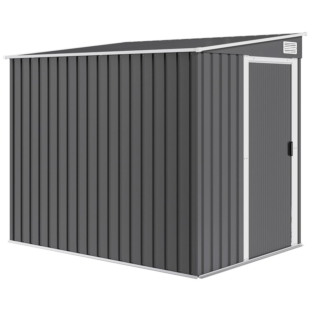 Abri de jardin métal cabanon 2,81 m² dim. 2,06x1,54x1,6/1,81hm - porte, 2 étagères, 2 crochets, fondation incluse - acier gris