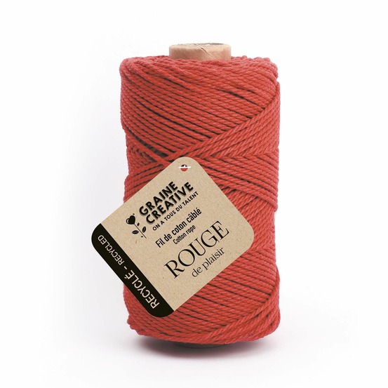 Coton cablé recyclé rouge 100 m x 2 mm