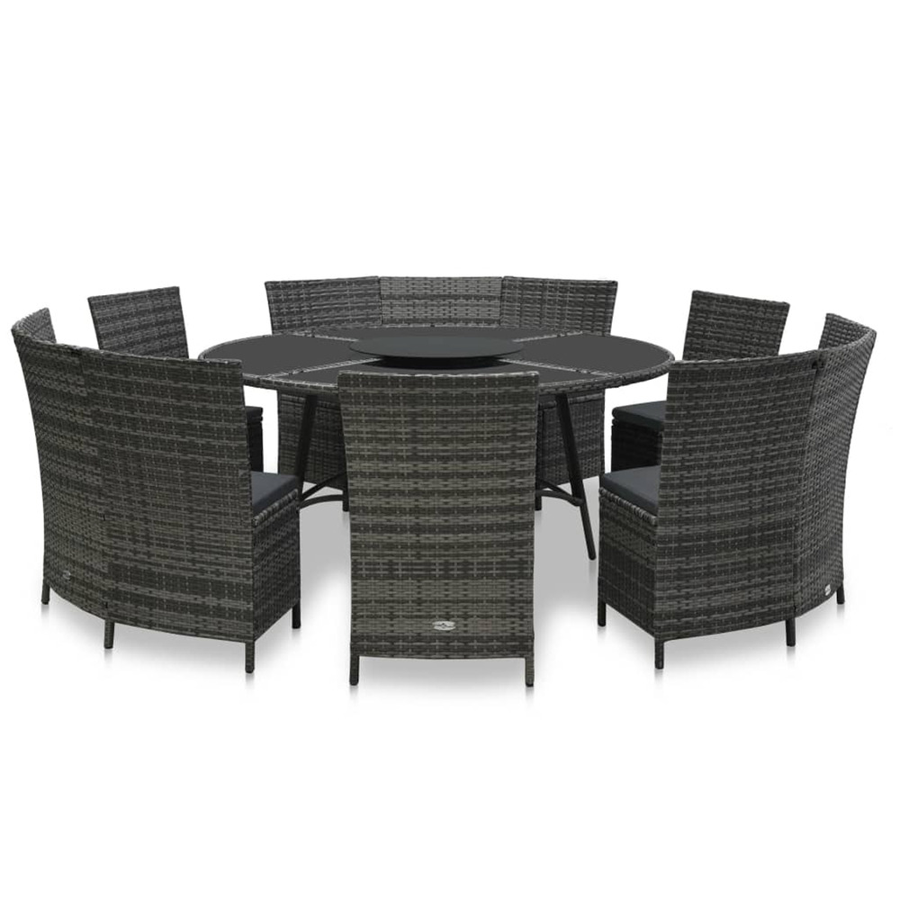 Ensemble à manger d'extérieur 7 pcs avec coussins rotin gris