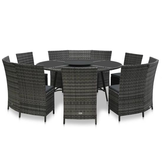Ensemble à manger d'extérieur 7 pcs avec coussins rotin gris