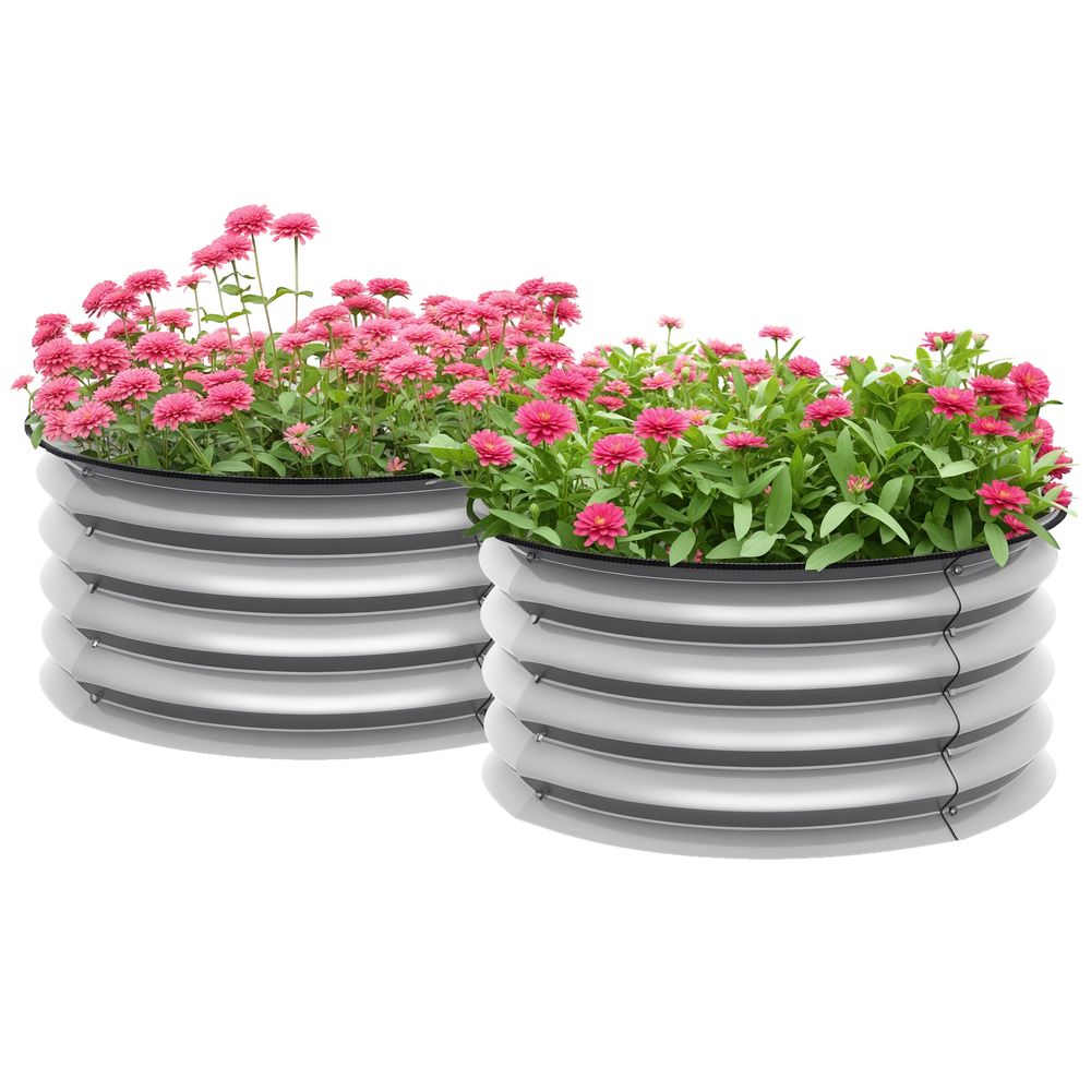 Lot 2 carrés potagers ronds métal galvanisé extérieur modulable ø60x30cm argent