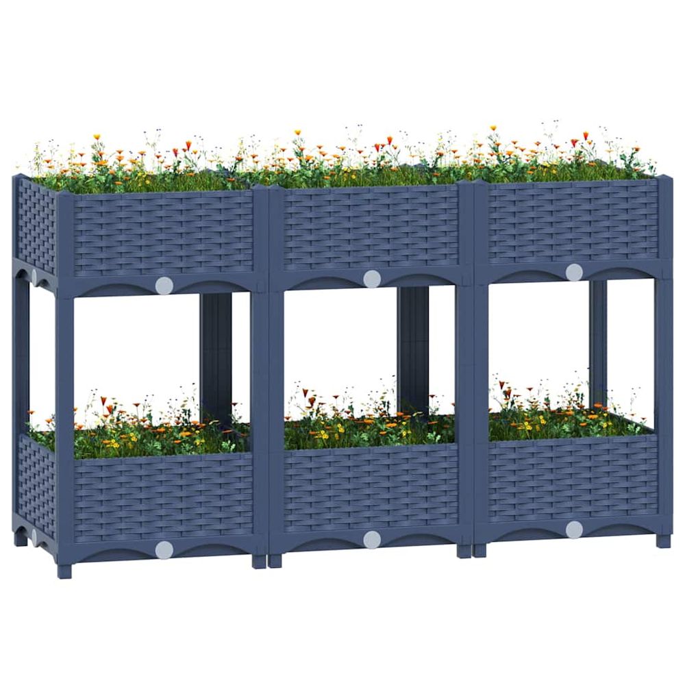 Carré potager sur pieds 120x40cm polypropylène avec étagère pour terrasse gris