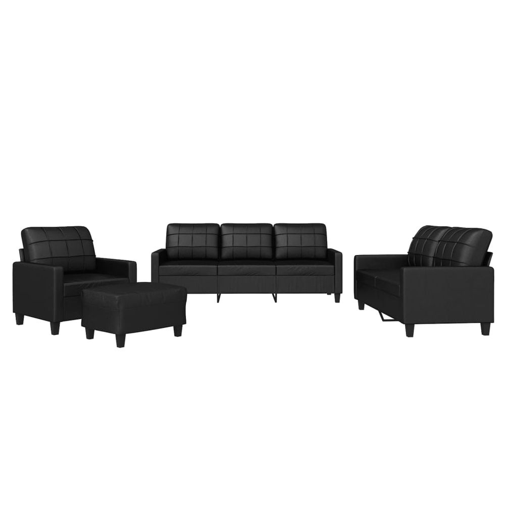 Ensemble de canapés 4 pcs avec coussins noir similicuir