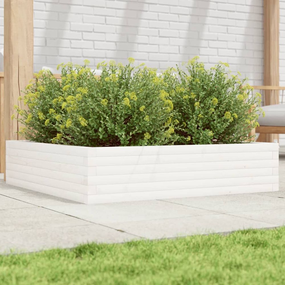 Carré potager blanc en bois de pin pour jardin décoratif 100x100cm