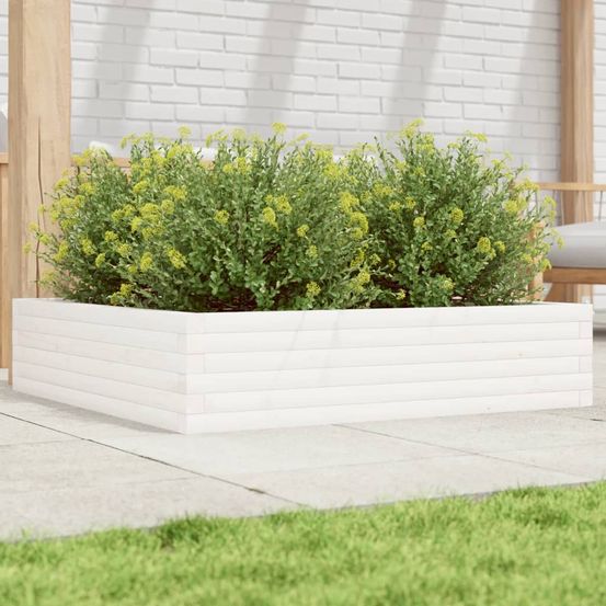 Carré potager blanc en bois de pin pour jardin décoratif 100x100cm