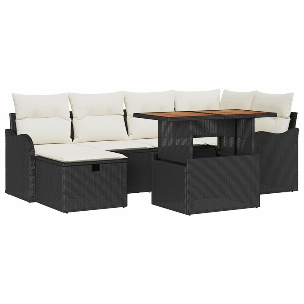 Ensemble de canapé de jardin 7 pc noir polyrotin