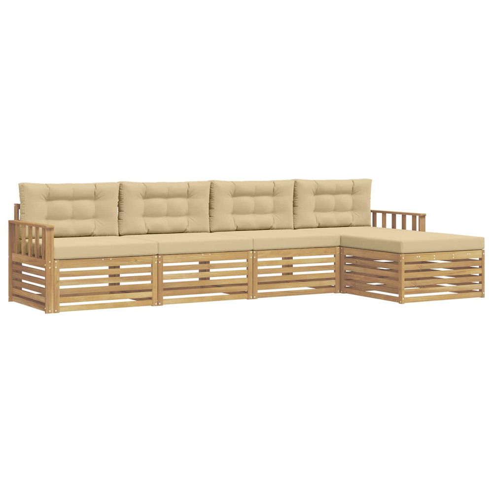 Ensemble de canapés d'extérieur 5 pcs blanc et beige polyester