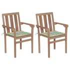 Chaises de jardin 2 pcs avec coussins à motif de feuilles teck