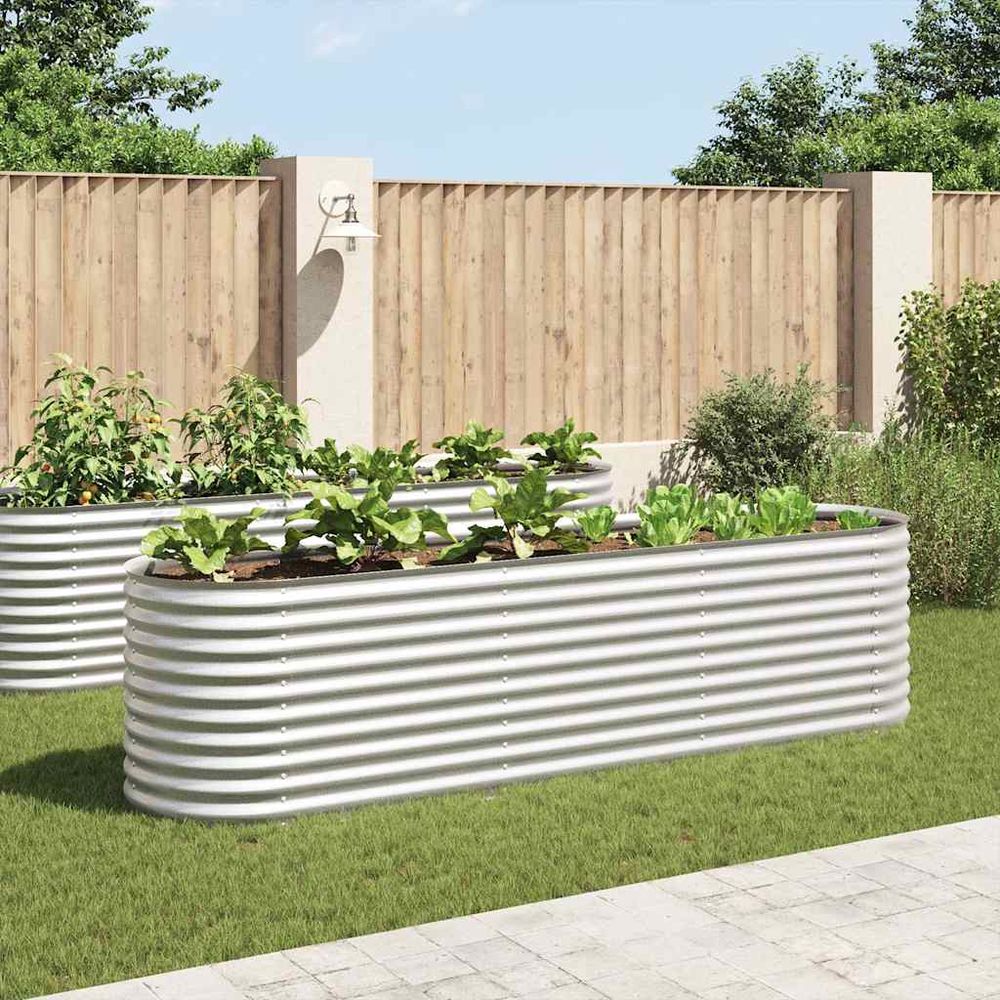 Carré potager surélevé 320x80x81 cm acier galvanisé jardin potager argenté