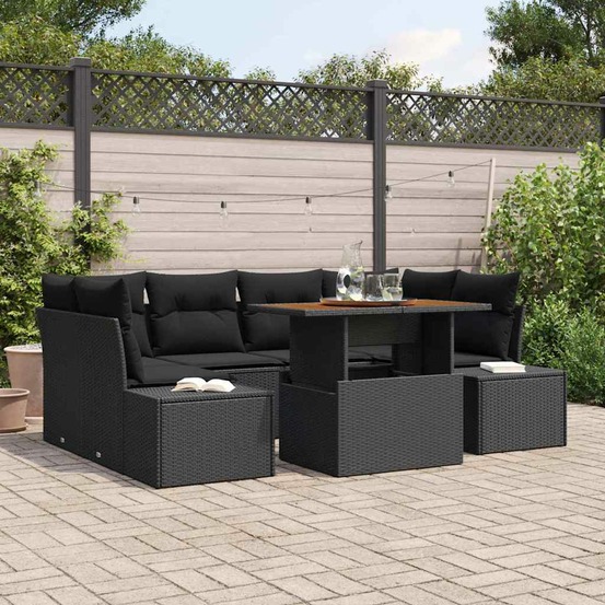 Ensemble de canapé de jardin 7 pcs noir poly rotin