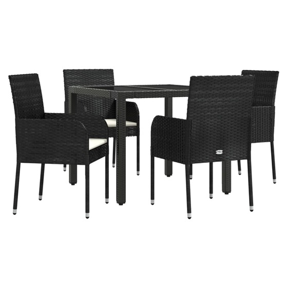 Mobilier à dîner de jardin et coussins 5 pièces noir résine tressée