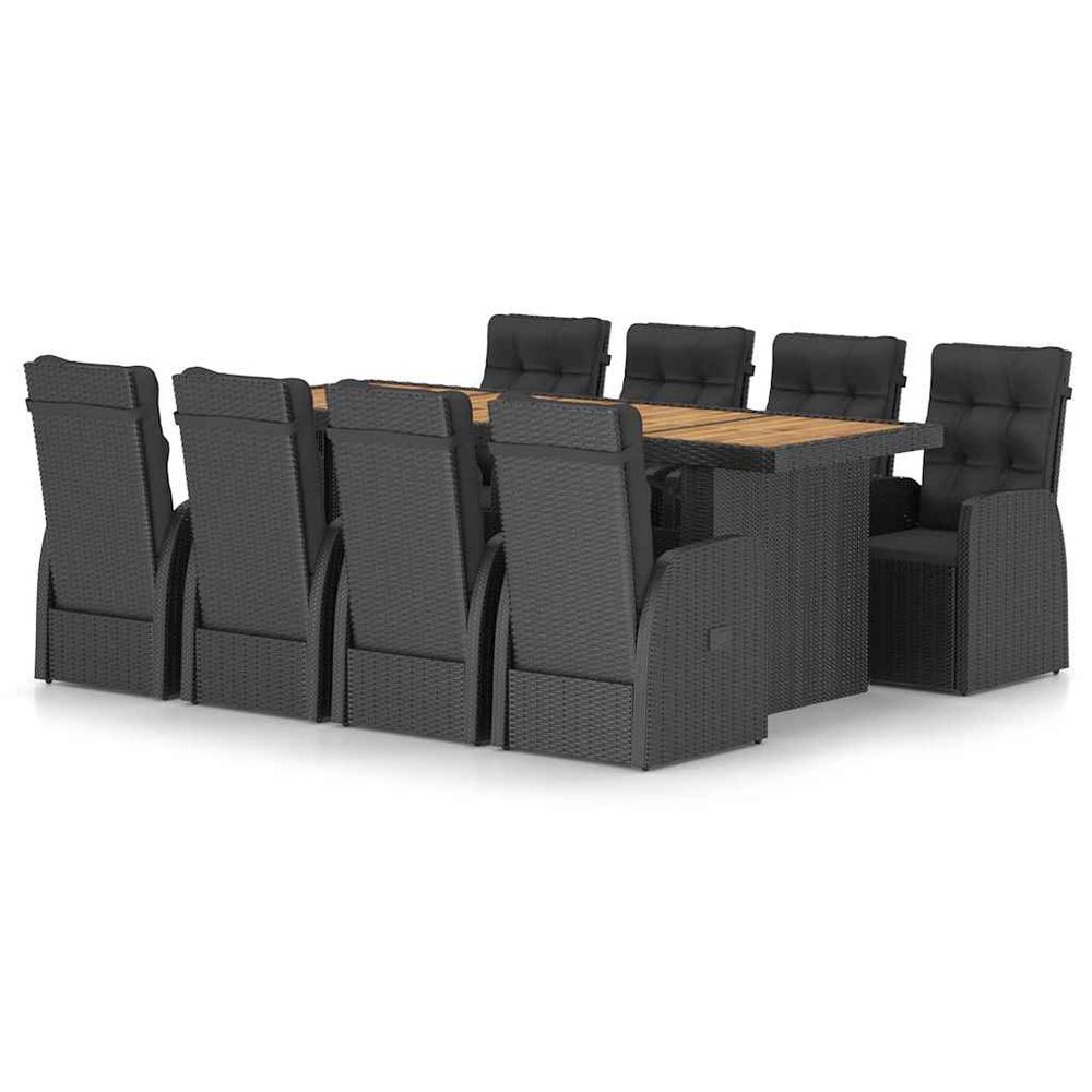 Ensemble à manger d'extérieur 9pcs coussins résine tressée noir
