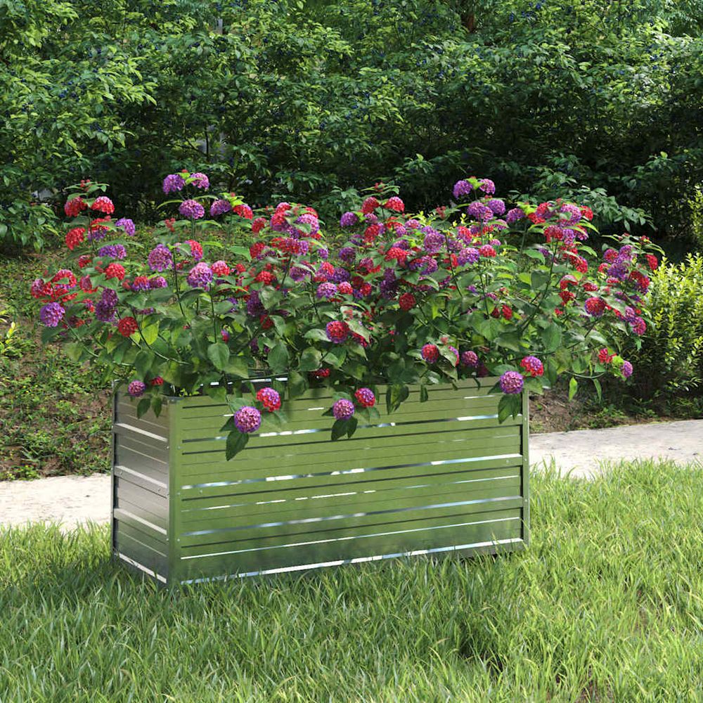 Carré potager acier galvanisé rectangulaire pour potager et balcon argenté 100x40x45cm
