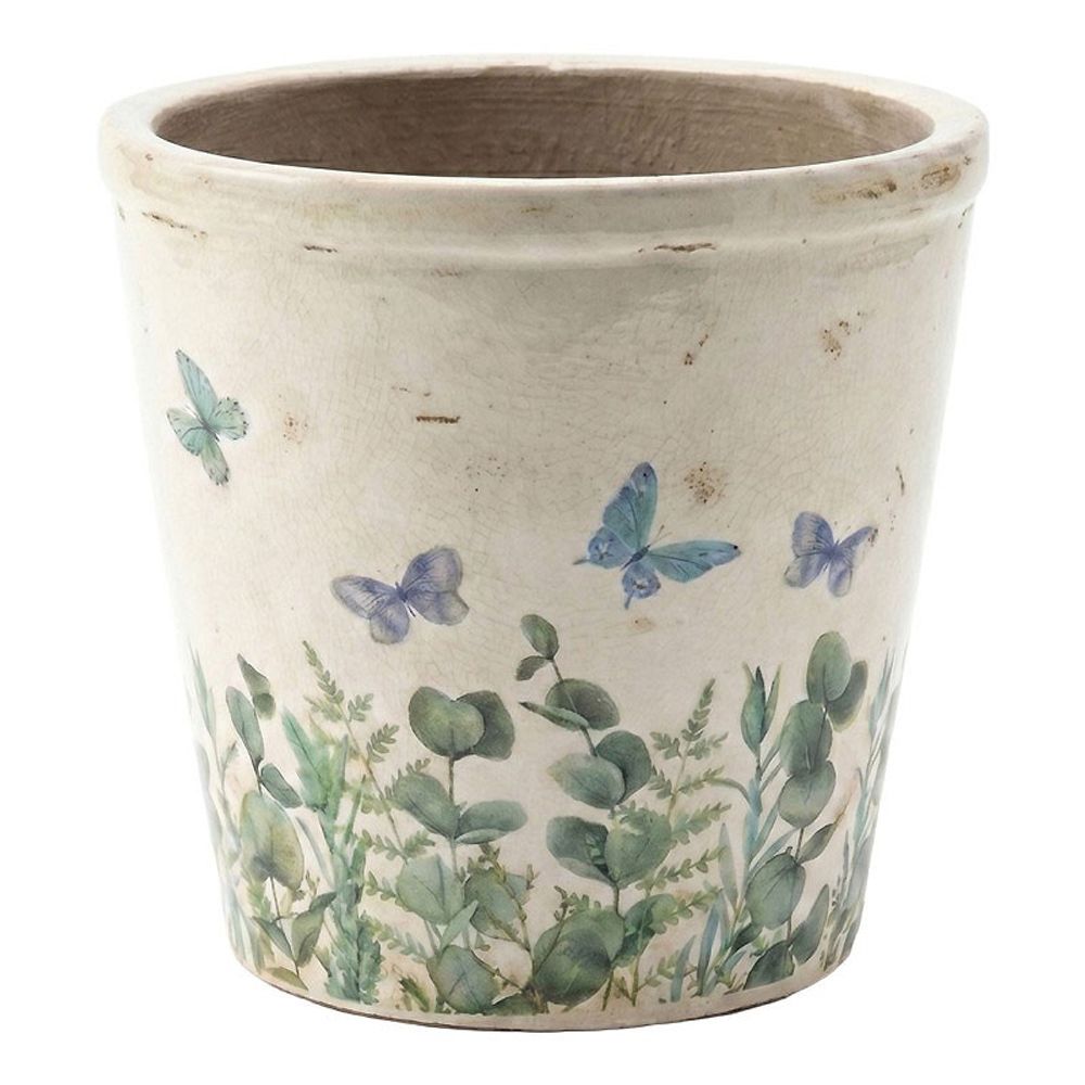 Pot de fleurs beige céramique papillon 21x20cm