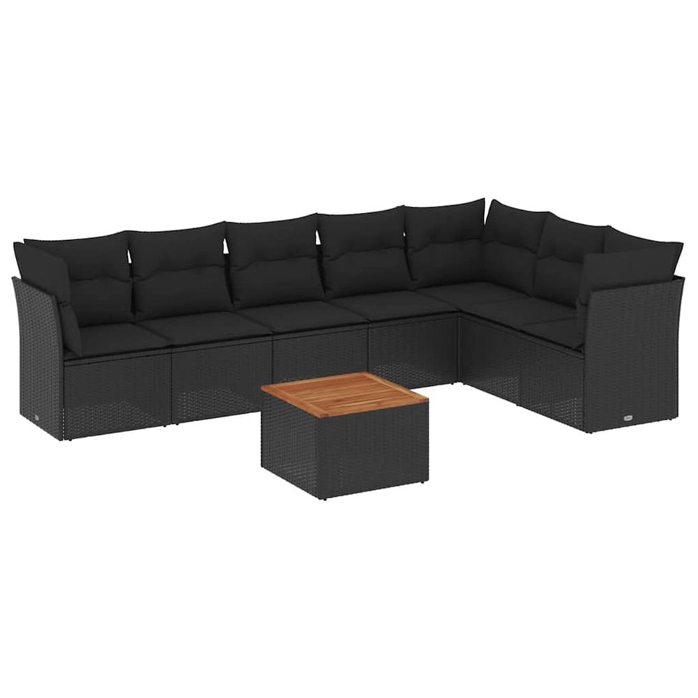 Salon de jardin 8 pcs avec coussins noir résine tressée